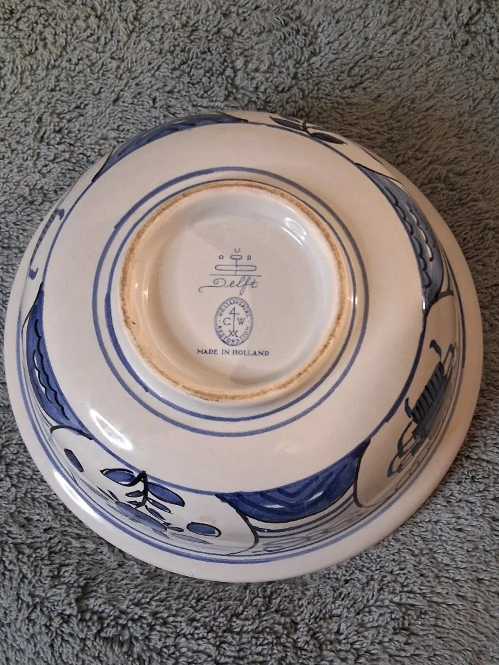 Vintage Williamsburg Restoration Delft Blue White Flower Frog Potpourri Bowl